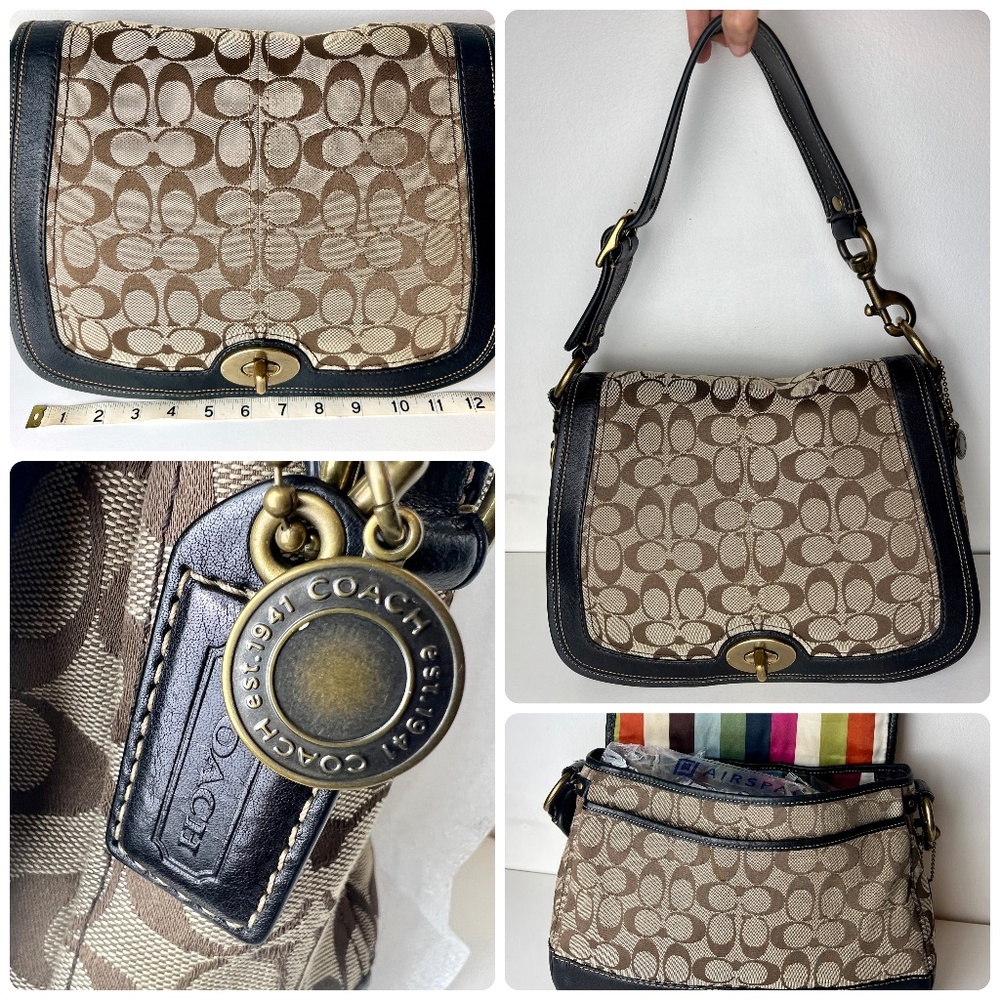 COACH 2007 vintage VACHETTA Legacy Signature Jacquard Flap Shoulder Bag RARE